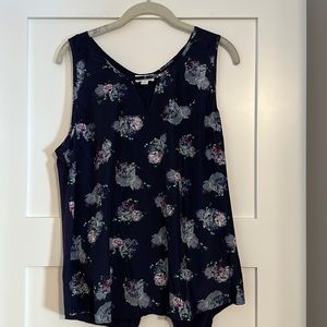 41 Hawthorne Liano Mixed Material Back Detail Tank Top in Navy. Size XL.